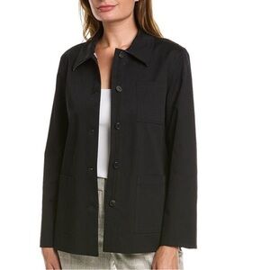 Lafayette 148 Black Cotton Utility Blazer jacket Shacket size Small Jersey Lined
